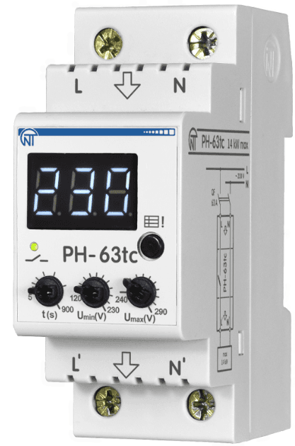 Vienfāzes sprieguma kontroles relejs PH-63TC – elektroiekārtu aizsardzība līdz 63 A