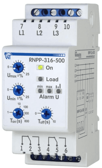 TRĪSFĀZU SPRIEGUMA UN FĀŽU KONTROLES RELEJS RNPP-316-500