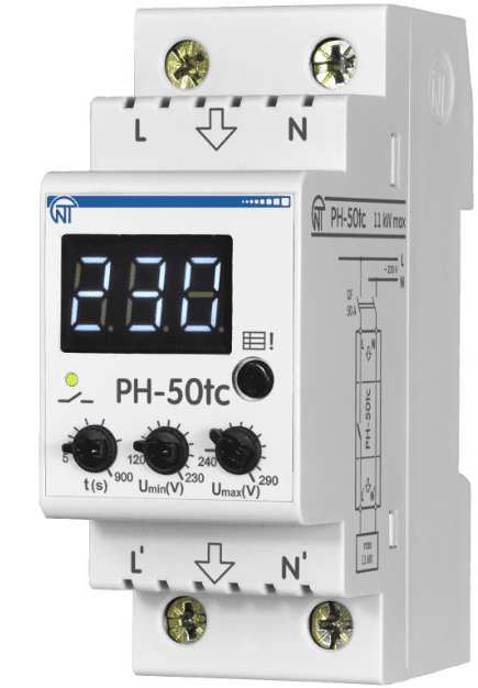 Vienfāzes sprieguma kontroles relejs PH-50TC – elektroiekārtu aizsardzība līdz 50 A